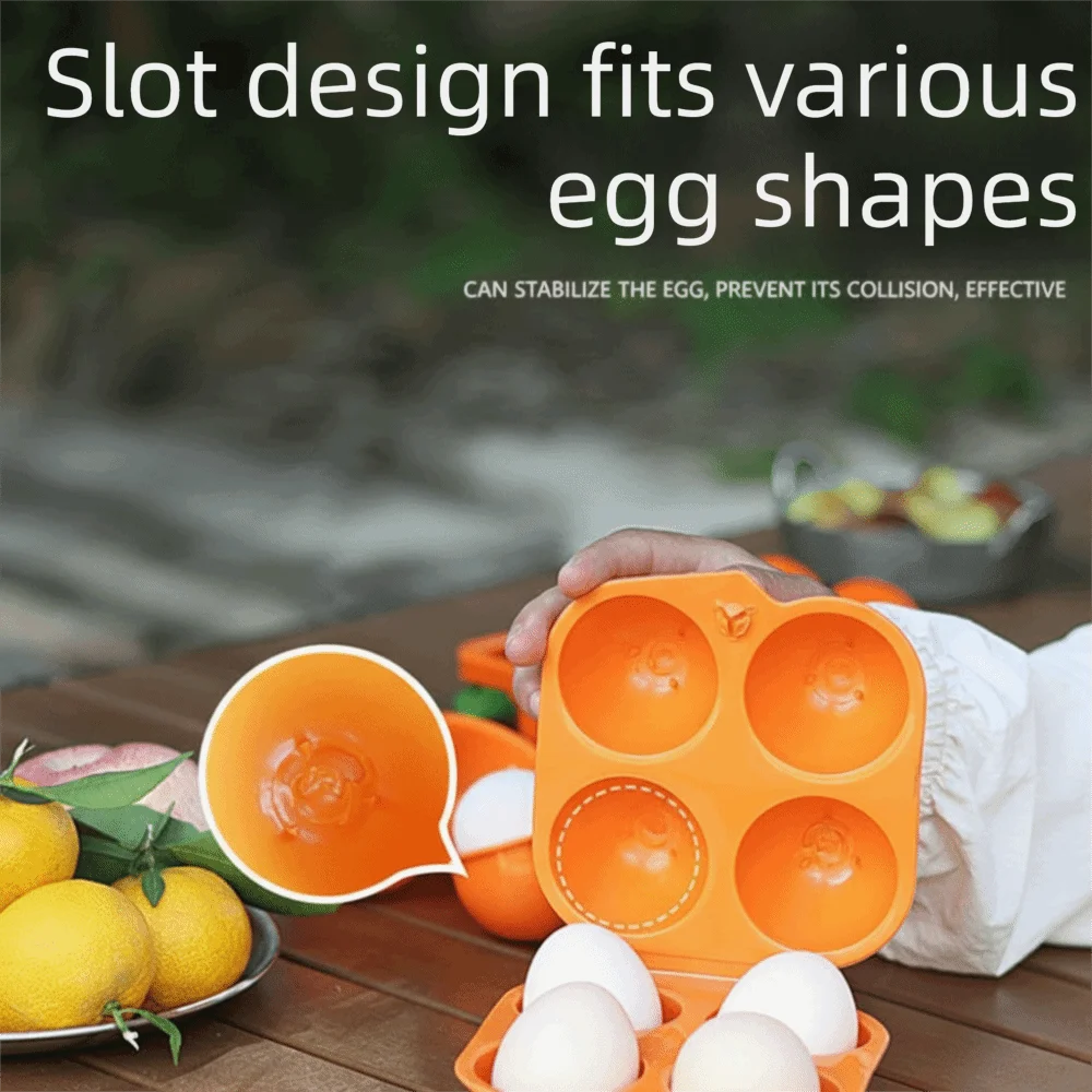 2 Pcs Durable PP Egg Cartons 4 Count Reusable Egg Carrier Folding Square Egg Storage Box Picnic Use