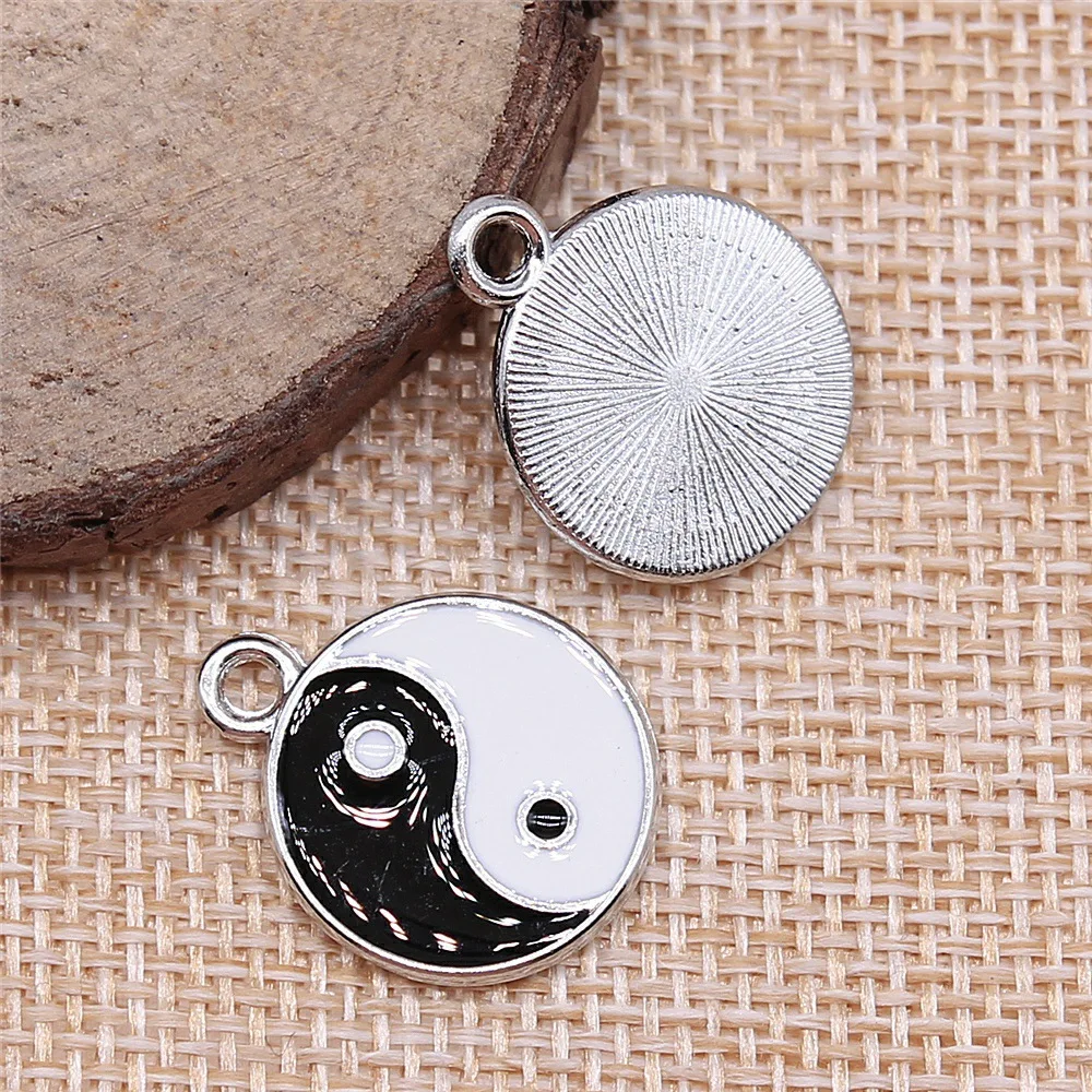 20pcs 18x22mm(0.71x0.87inch) Rhodium Color Tai Chi Charms For Hand Crafts Jewelry Making