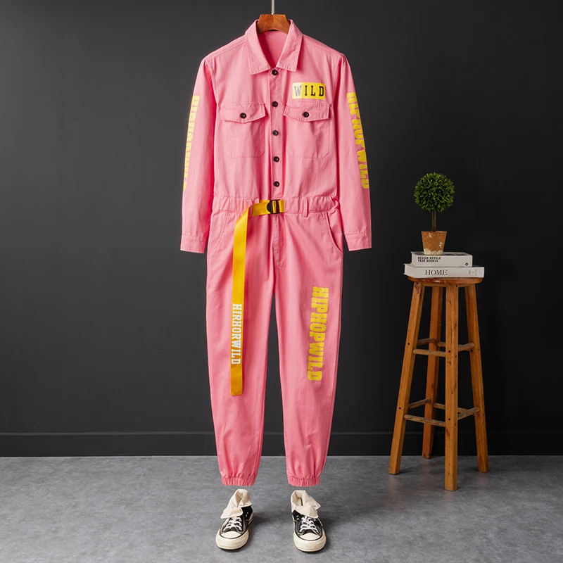 

Ретро-комплект в японском стиле: комбинезон с длинными рукавами для мужчин, из чистого хлопка, с персонализированным принтом, повседневная одежда