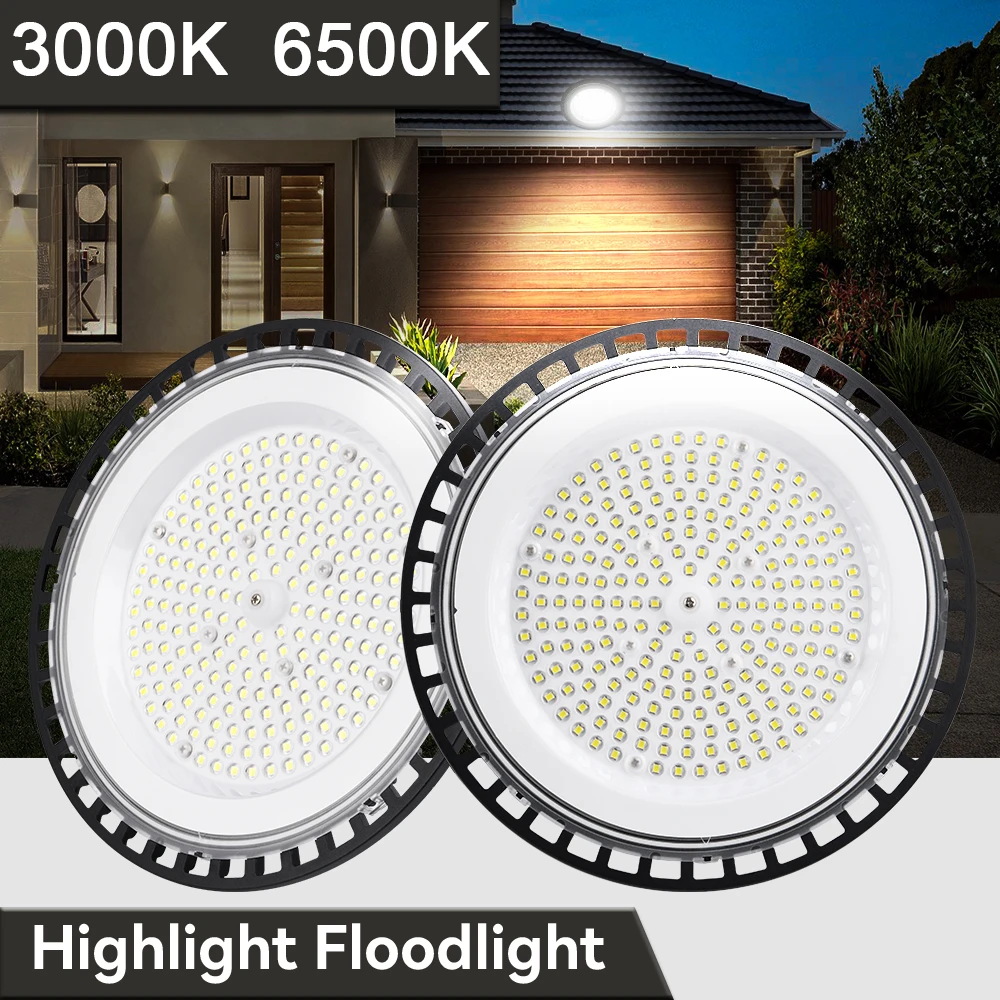 UFO Floodlight LED Industrial Lighting 200W IP66 Waterproof Lampara 100-265V Garage Gym Factory Warehouse High Bay Lights