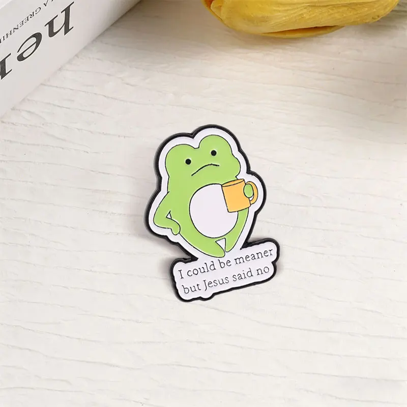 Ich könnte gemeiner sein, aber Jesus sagte Nein – Emaille-Anstecker mit einem süßen grünen Frosch-Zitat, christlicher Humor, Tier-Metallbrosche für Freunde – Detail 5
