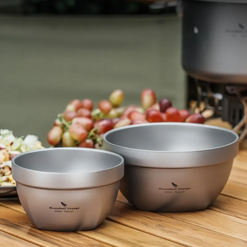 Pure Titanium Double-layer Insulated Heat-resistant Bowl Large Capacity Anti Drop Durable Soup Bowl Outdoor Camping Tableware