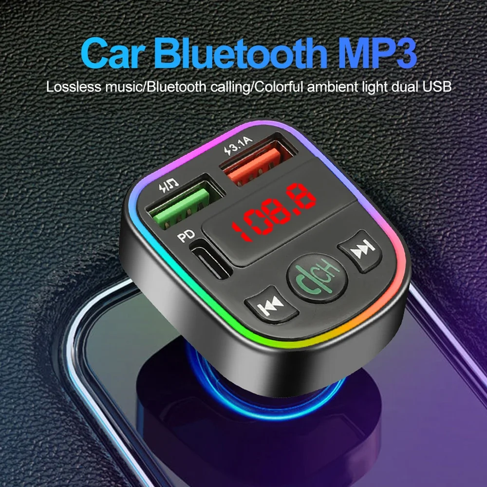 Car Bluetooth 5.0 FM Transmitter Support TF Card U Disk MP3 Player Dual USB Type C Car Charger Phone Charger Handsfree Car Kit