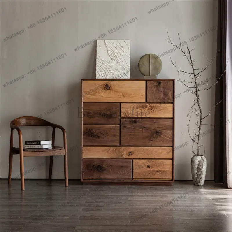 

Nordic wabi-sabi style entrance sideboard, North American black walnut scarred simple, solid wood wall locker