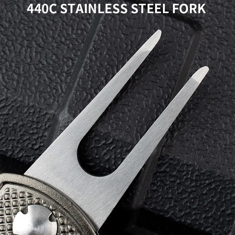 Magnetic Marker Golf Divot Repair Tool Foldable Pop-up Button Putting Green Fork Sturdy Handle Aluminum Alloy Golf Repair Fork