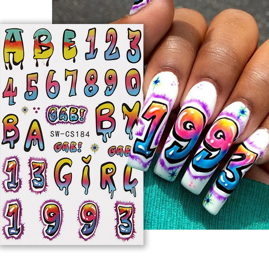 3D Colorful Large Letter Alphabet Nail Stickers Exaggerate Style Nail Decoration Deacal Tips DIY Manicure Art Accessories Tools