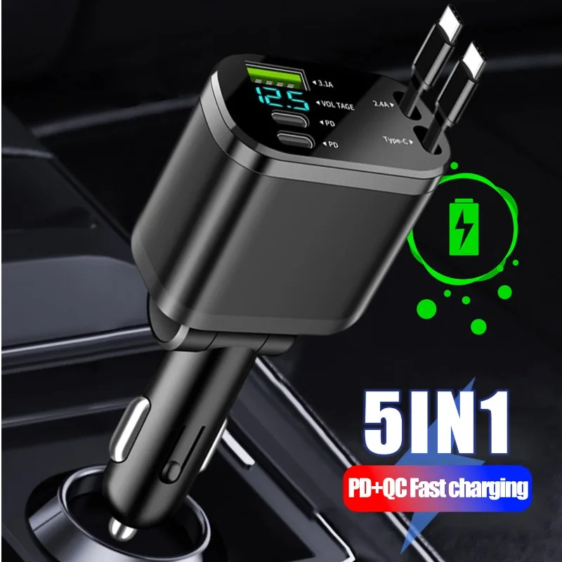 

Five in One Flash Charging Car Charger Car Charger with Retractable Cable 75W Auto SCP PD Car Fast Charging Super Fast Chargings