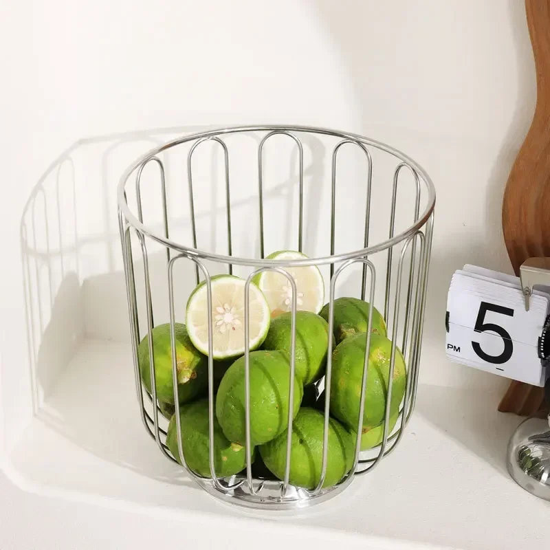 Stainless Steel Fruit Basket Tray Citrus Home Storage Decoration Circular Shape