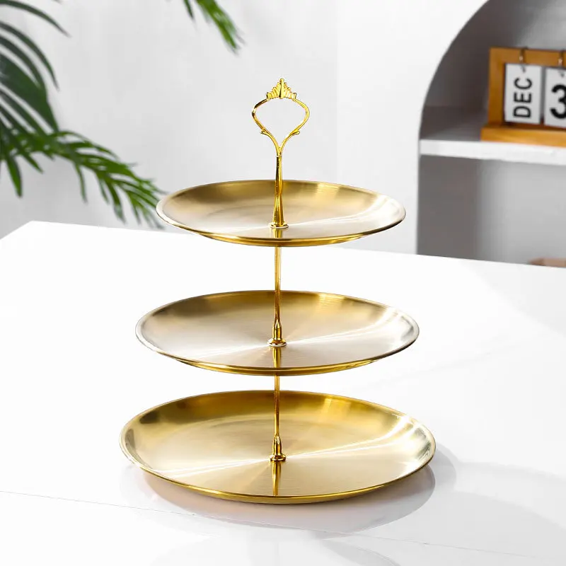 2/3 Layer Gold Stainless Steel Cake Stand Fruit Tray Dessert Rack Restaurant Detachable Silver Fruit Plate Snack Candy Tray