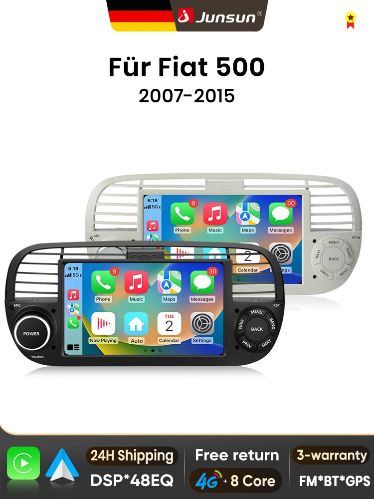 Junsun 7 inch Android autoradio voor Fiat 500 2007 - 2015 draadloos voor Apple CarPlay Auto IPS touchscreen stereo multimediaspeler automotive slimme intelligente systemen 2 Din autoradio head unit - afbeelding 2