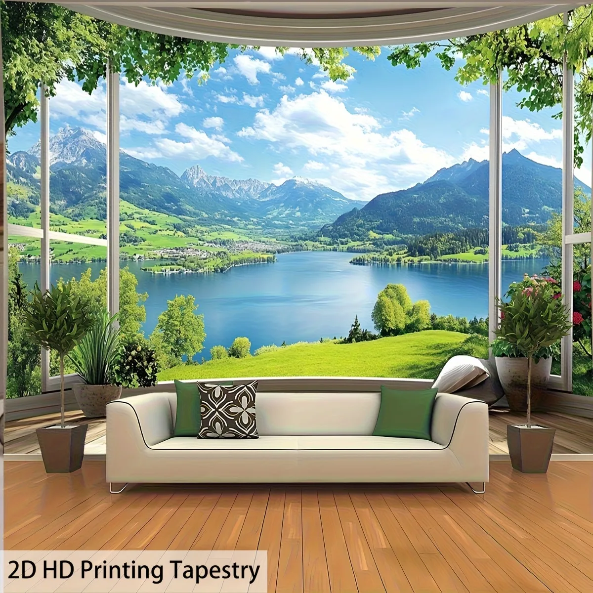 Large HD Printing Photo Tapestry Curtain Polyester Fabric Window Decor Backdrop Mountain Lake Scenery Nature View Wall Art Home