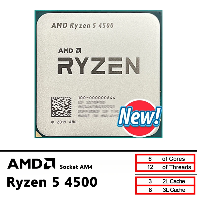 AMD New Ryzen 5 4500 R5 4500 3.6 جيجا هرتز 6-Core 12-Thread CPU 7NM L3=8M 100-000000644 مقبس AM4 ولكن بدون مبرد #1