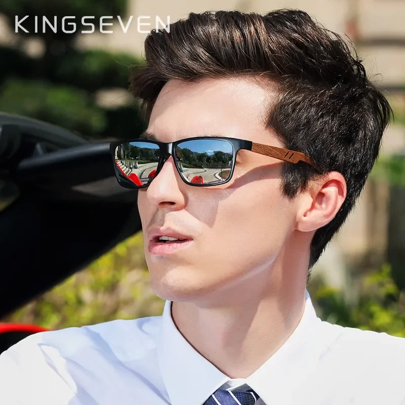 KINGSEVEN 2023 New Design Aluminum+Handmade Walnut Wooden Sunglasses Men Polarized Eyewear Accessories Sun Glasses For Women