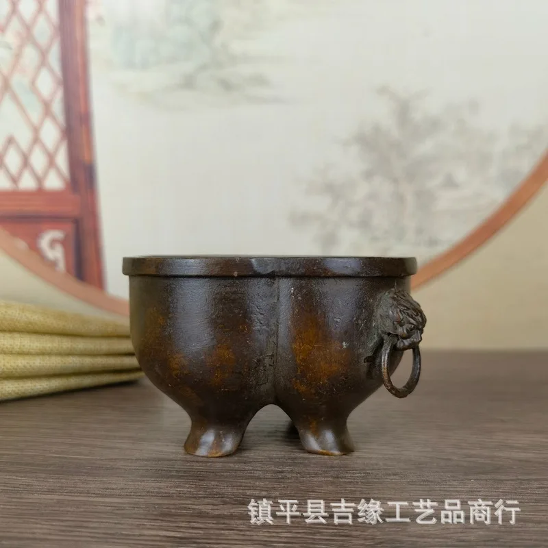 Double Ring Begonia Stove Antique Incense Burner Collection Three-Legged Lion Ear Band Ring Incense Burner Copper Crafts Domesti