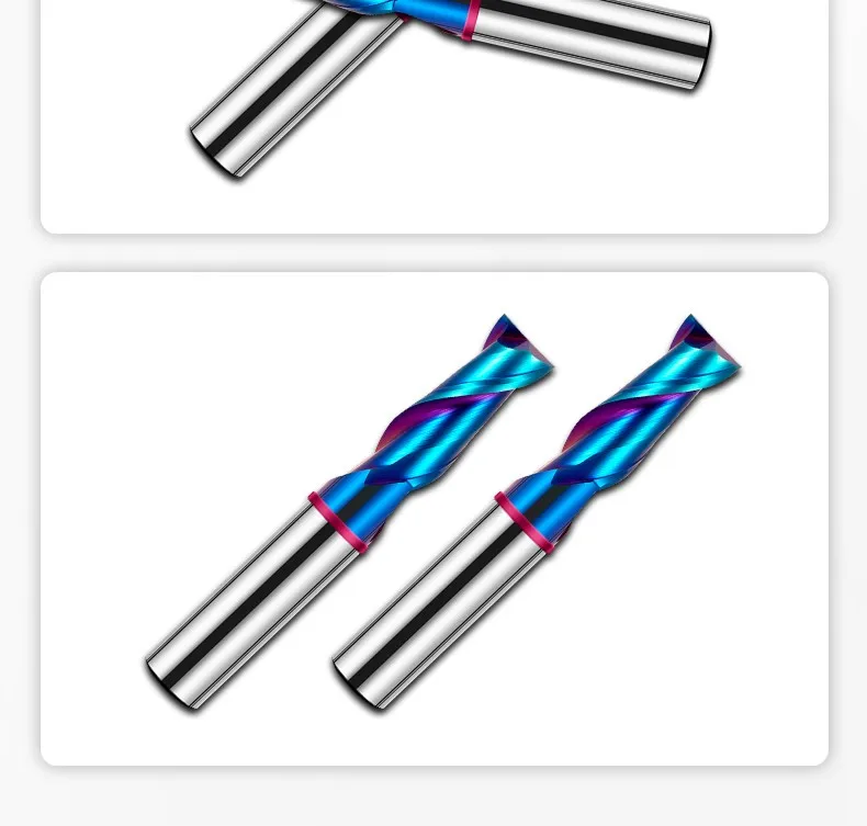 AZZKOR TGP-HRC70 2F Schaftfräser mit blauer Nano-Beschichtung, farbiger Ringmarkierung, aus Wolframstahl-Hartmetall, mit flachem Boden, für CNC-Maschinen. – Detail 18