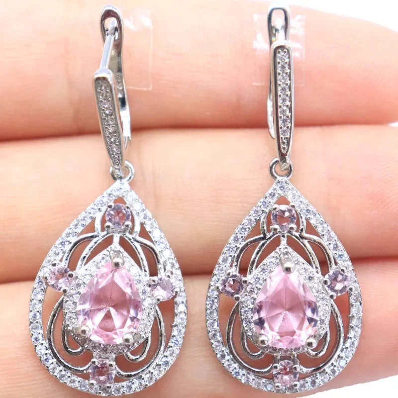 

8.5g 925 Solid Sterling Silver Earrings Customized Blood Ruby Violet Tanzanite Pink Kunzite CZ Women Daily Wear