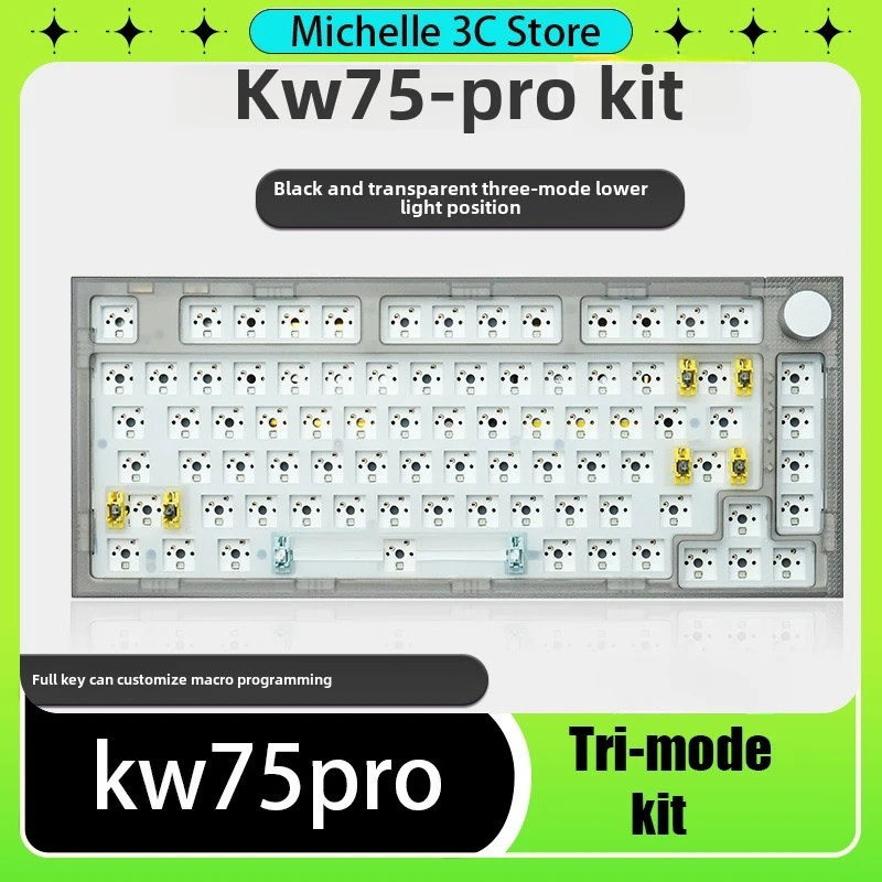 

Kw75pro Series Kit Three-mode Wireless Bluetooth Lower Light 75% Full Key No Impact RGB Backlight Hot Swabbed Game Office4000mA