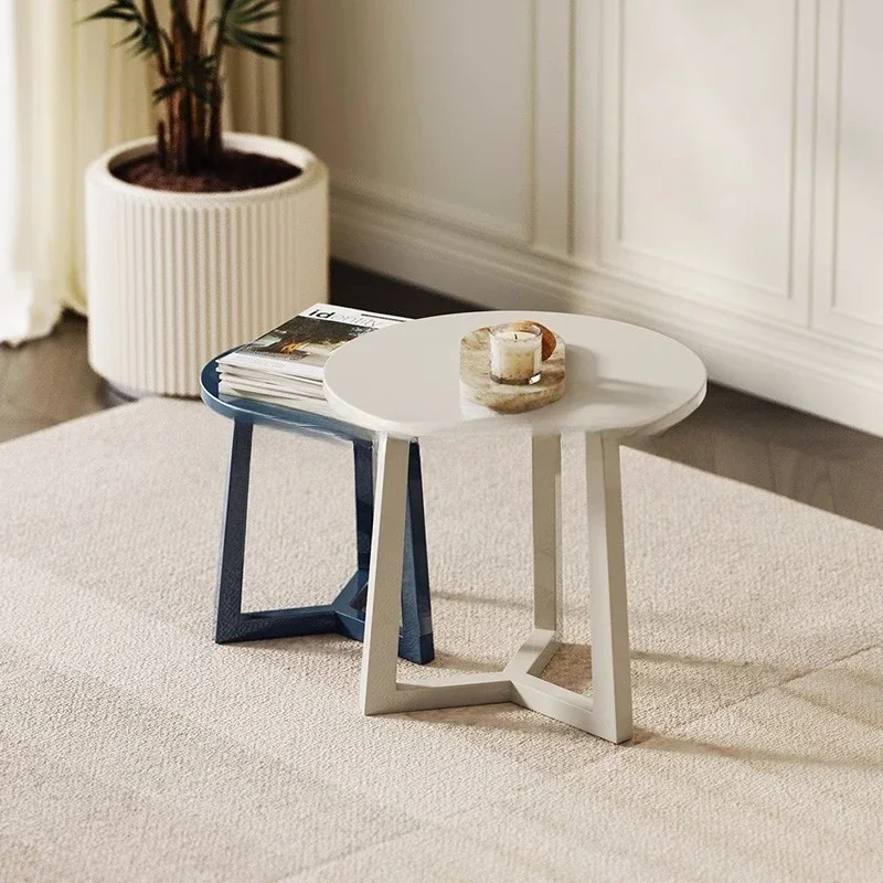 

01Solid wood modern simple living room sofa edge oak silver gray blue paint round small coffee table