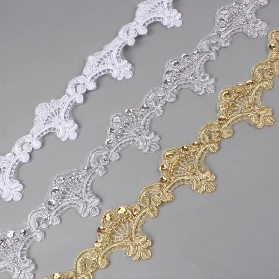 1 Yard Gold Lace Trim Braid Lace DIY Garment Accessories Embroidery Fabric 7CM Wide