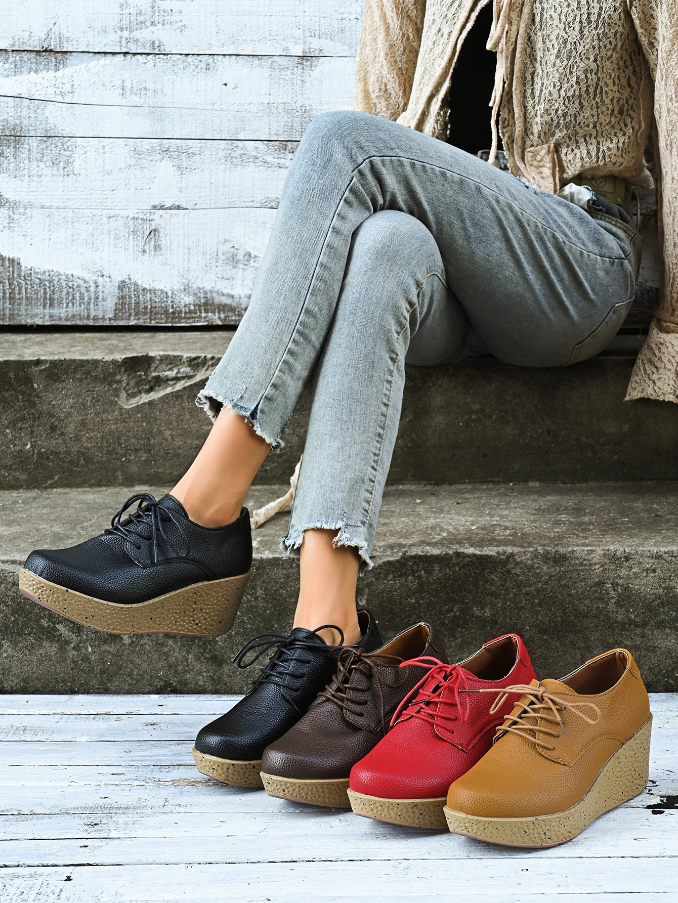 New Spring and Autumn Leisure Fashion Sponge Cake Thick Bottom Height Increasing Slope Heel Strap Women's Oxford shoes