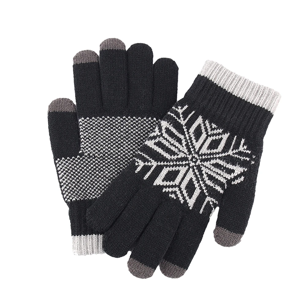 Touch Screen Wool Gloves Thick Knitted Warm Anti-Slip Gloves For Outdoor Cycling Men Jacquard Winter Wear Washable
