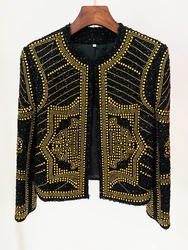 HIGH STREET Newest 2024 F/W Designer Jacket Women's Stunning Metal Rivet Beaded Tweed Jacket