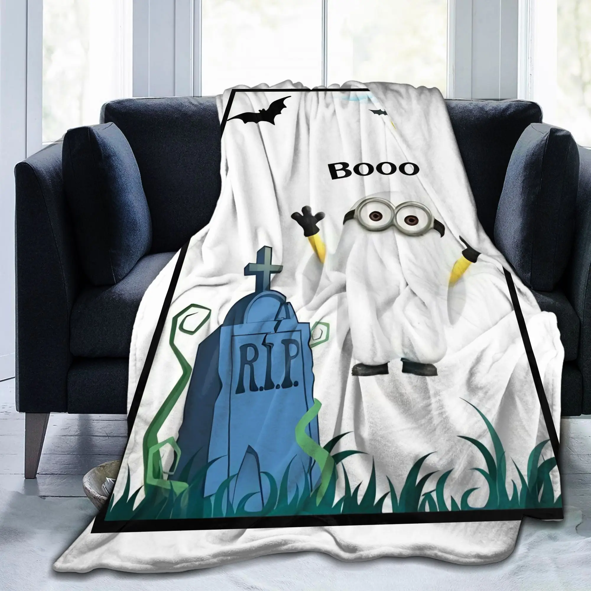 M-Minions-s Boo Halloween Ghost Blanket Velvet Printed  Multi-function Super Soft Throw Blankets for Bed Travel Quilt