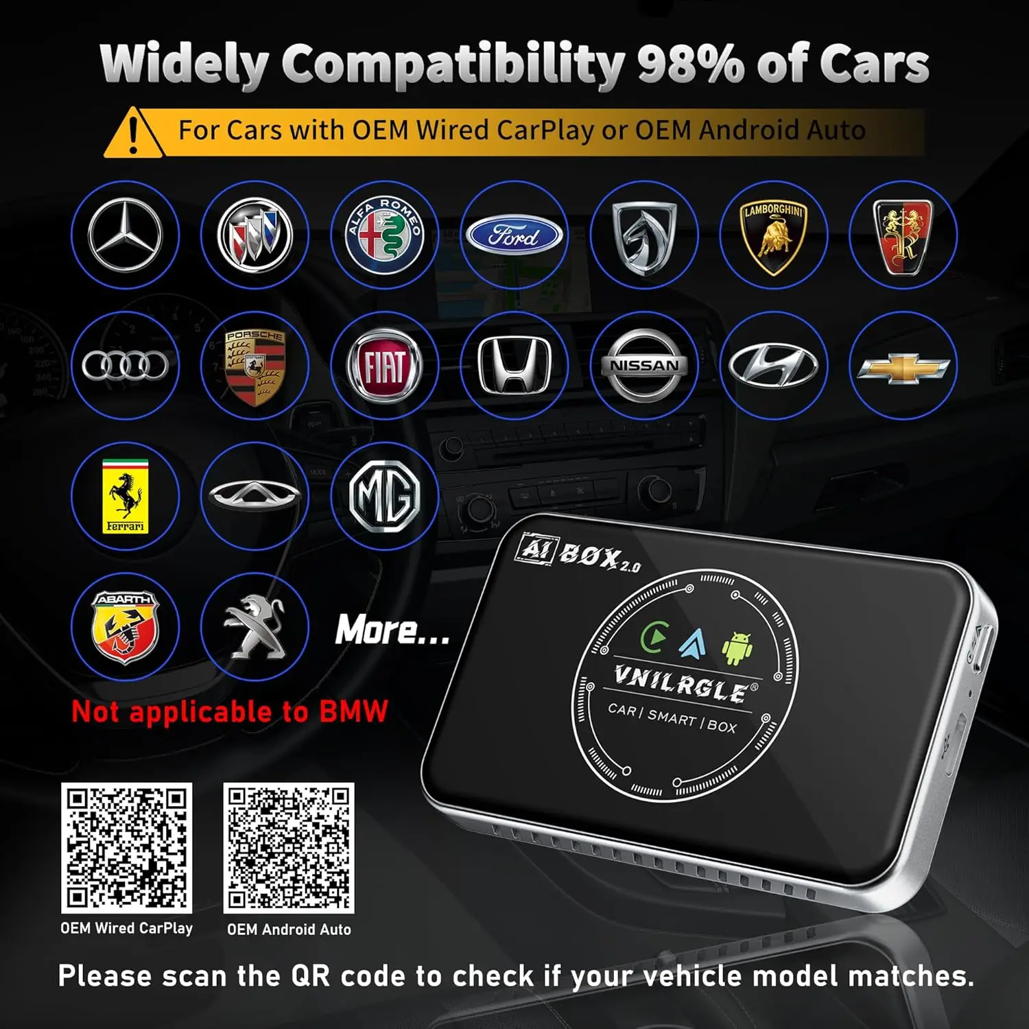 Беспроводной адаптер CarPlay 4-в-1 и Android Auto, Stream Netflix, YouTube, зеркало с разделенным экраном для автомобилей