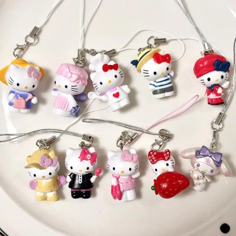 Uroczy breloczek Hello Kitty, zawieszka do telefonu, słodki uchwyt na słuchawki, smycz zapobiegająca zgubieniu, ozdoba do torby.