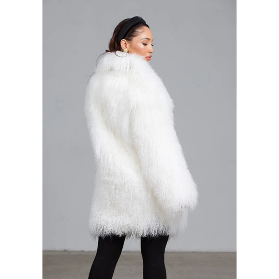 Natural Sheepskin Fur Jacket Women White Fur Coat Long Winter Genuine Sheep Fur Coat Luxury Warm Real Fur Jackets