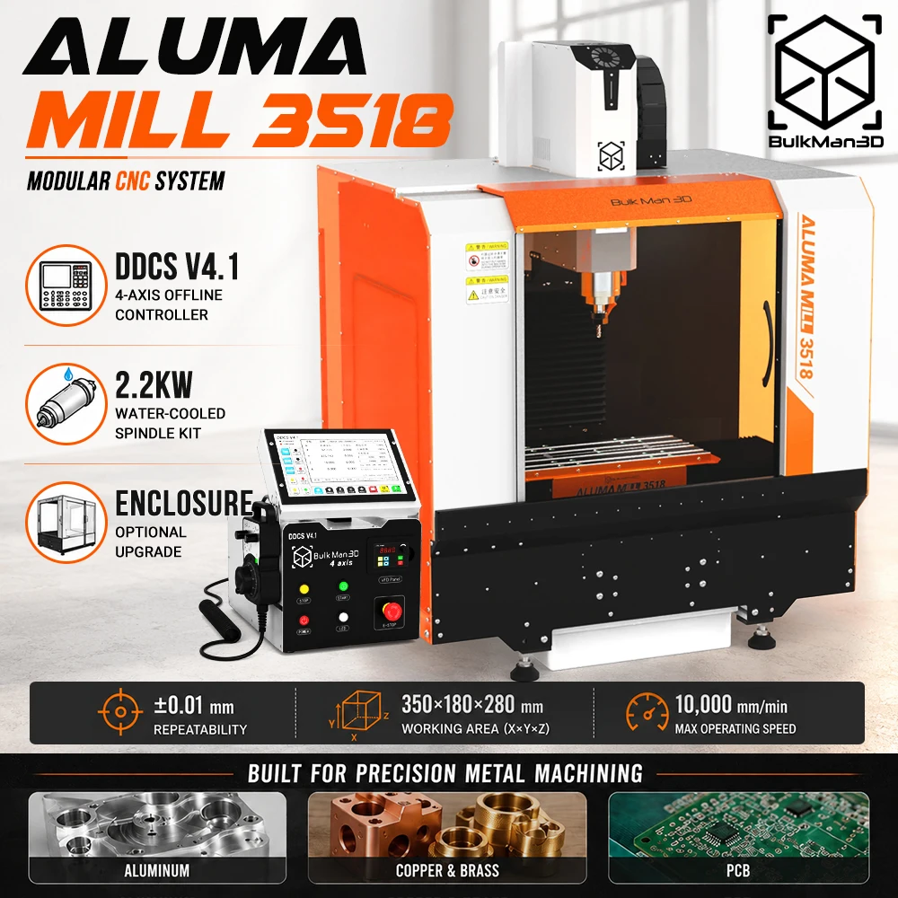 ALUMA MILL 3518 CNC Router Machine DDCS V4.1 Offline Controller 2.2KW Spindle Ball Screw Linear Rail Aluminum Metal Milling