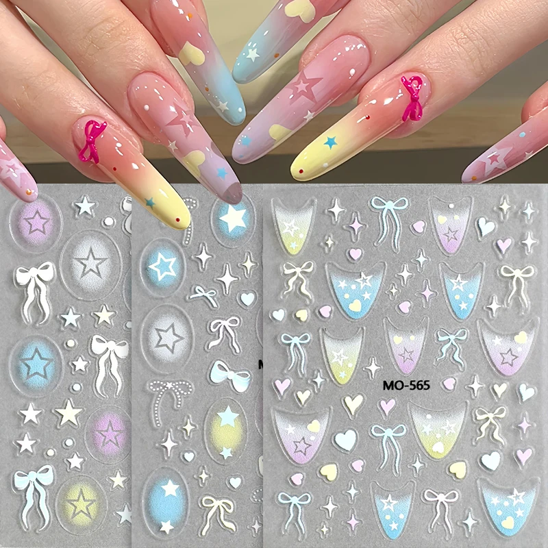 1pc 3D Dolce Carino Bowknot Stella Colorata Nail Art Sticker Cursore Autoadesivo Dopamina Estate Nail Art Decalcomania Accessori FAI DA TE