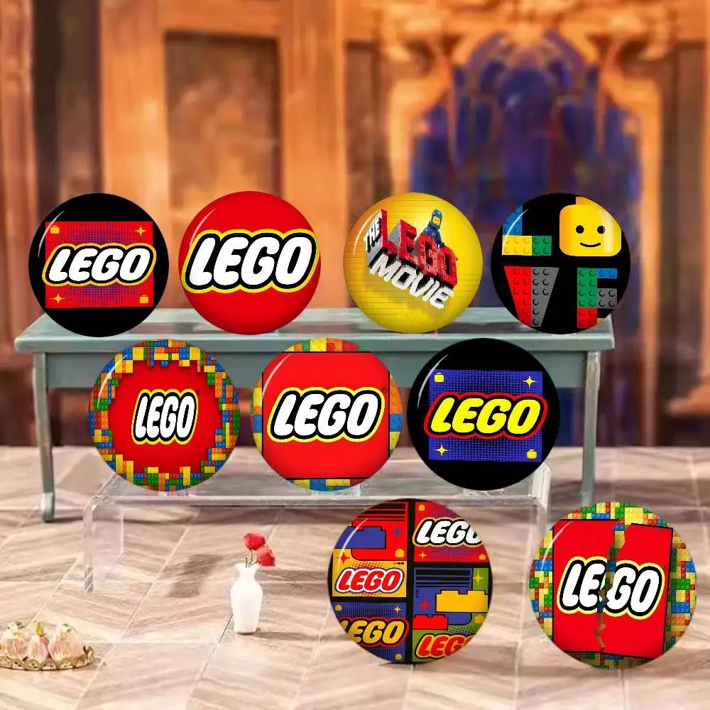 Classic L-LEGOS logo Creative Pins Funny Faces Round Snap-in Brooch Badge Backpack Hat Accessories Jewelry Gifts