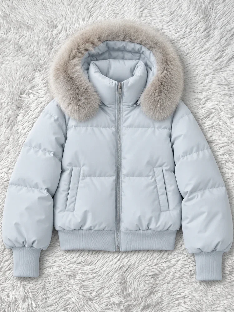 2026 Korean Fashion Women Faux Fur Collar Winter Coat Warm Cotton Padded Jacket Y2K Casual Vintage Parka Outerwear Coats 2