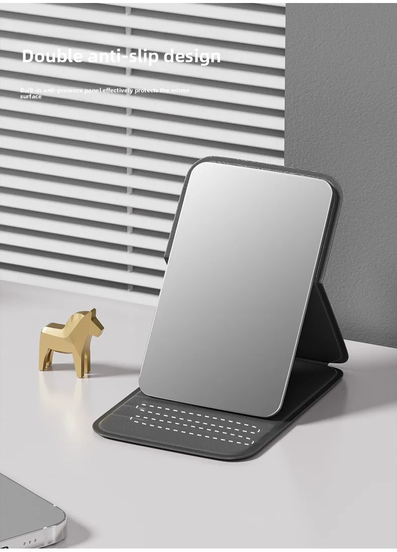 Desktop Makeup Mirror Solid Color PU Leather Simple Portable Handheld Makeup Mirror Foldable Student Compact Cute Pocket Mirror