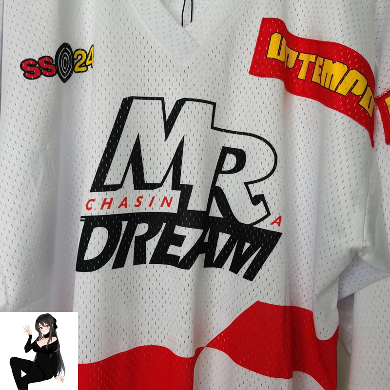 تي شيرت وردي للرجال والنساء ، ملابس رياضية فضفاضة جيدة التهوية ، رقعة بلوككور ، قميص ظلي ، رقبة حرف V ، شبكة عتيقة