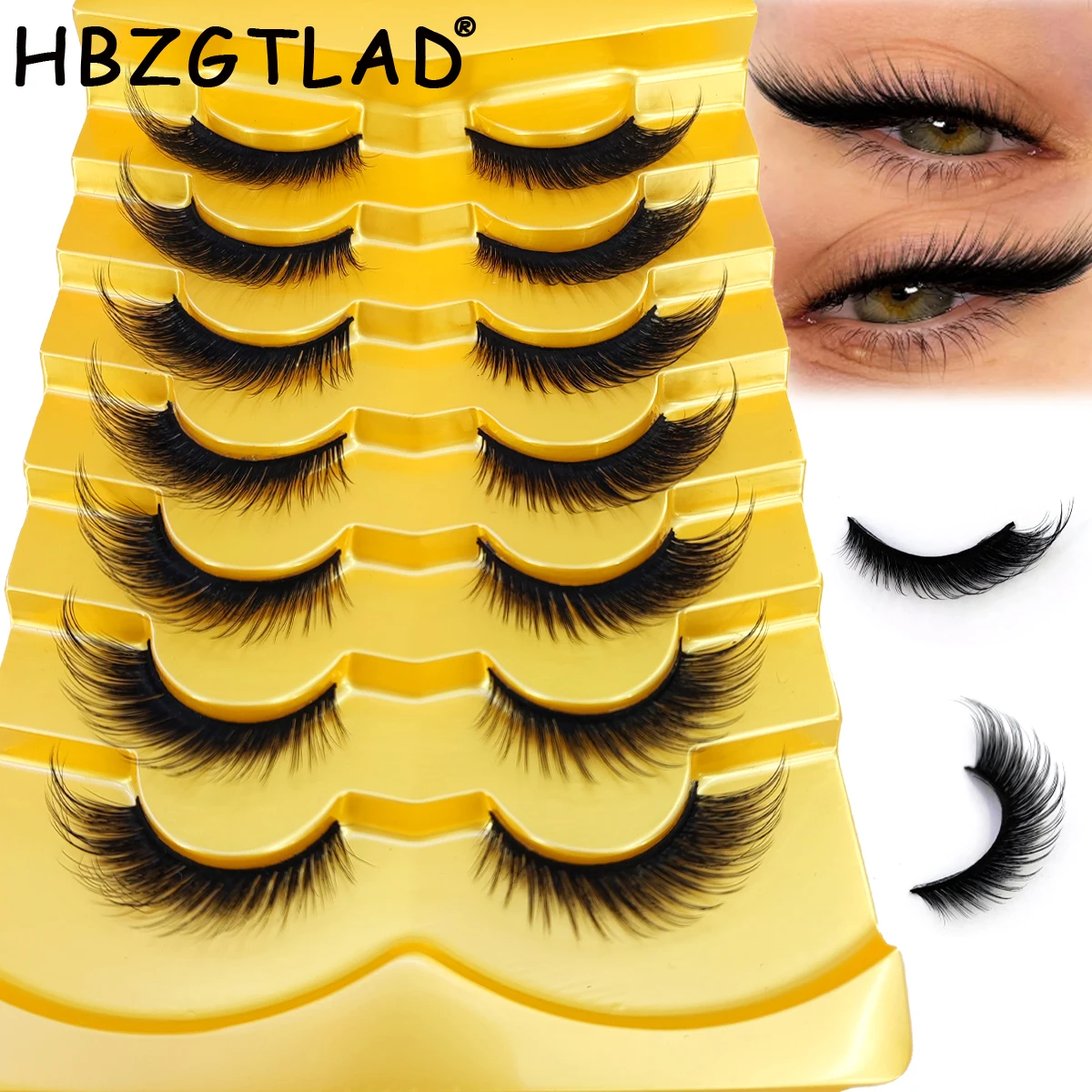 HBZGTLAD 7 Pairs 3D Vivid Lashes Foxy Cat Eye Anime Style Fluffy Mink Fur Look Cat Eye Long Curly Strip False Eyelashes Strip La