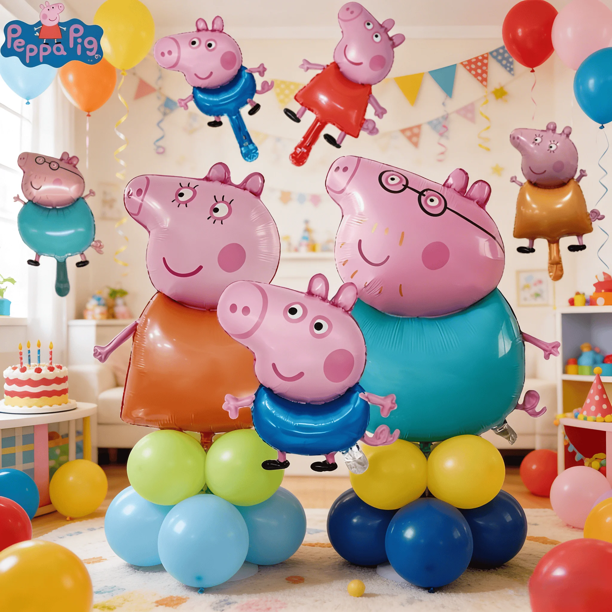 7 Globos Decorativos con Temática de la Familia Peppa Pig para Fiestas de Cumpleaños, Accesorios de Fotografía de Dibujos Animados, Globos Decorativos para Reuniones Familiares