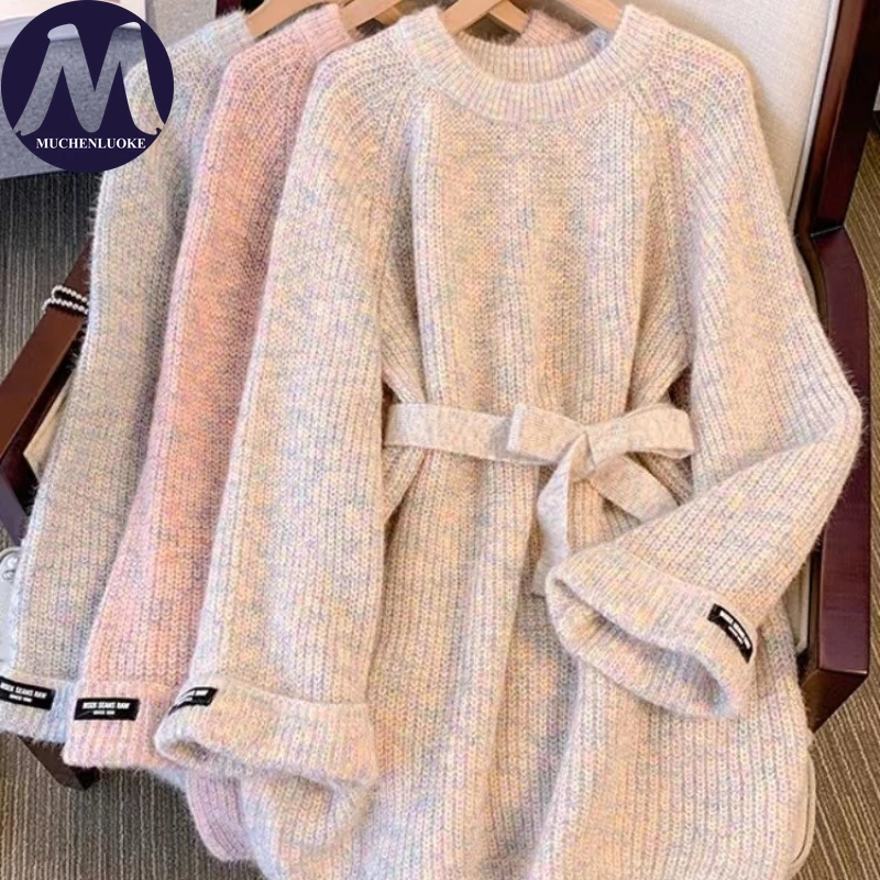 Camisola para mulher outono inverno novo estilo preguiçoso o pescoço de malha rendas até blusas moda coreana casual solto pullovers femininos