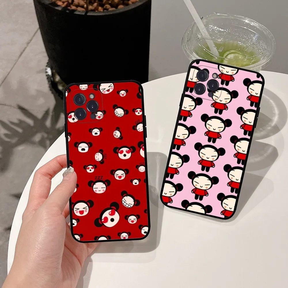 P-Pucca And G-Garu Phone Case For Apple iPhone 15,14,13,12,11,XS,XR,X,8,7,Pro,Max,Plus,mini Silicone Black Cover