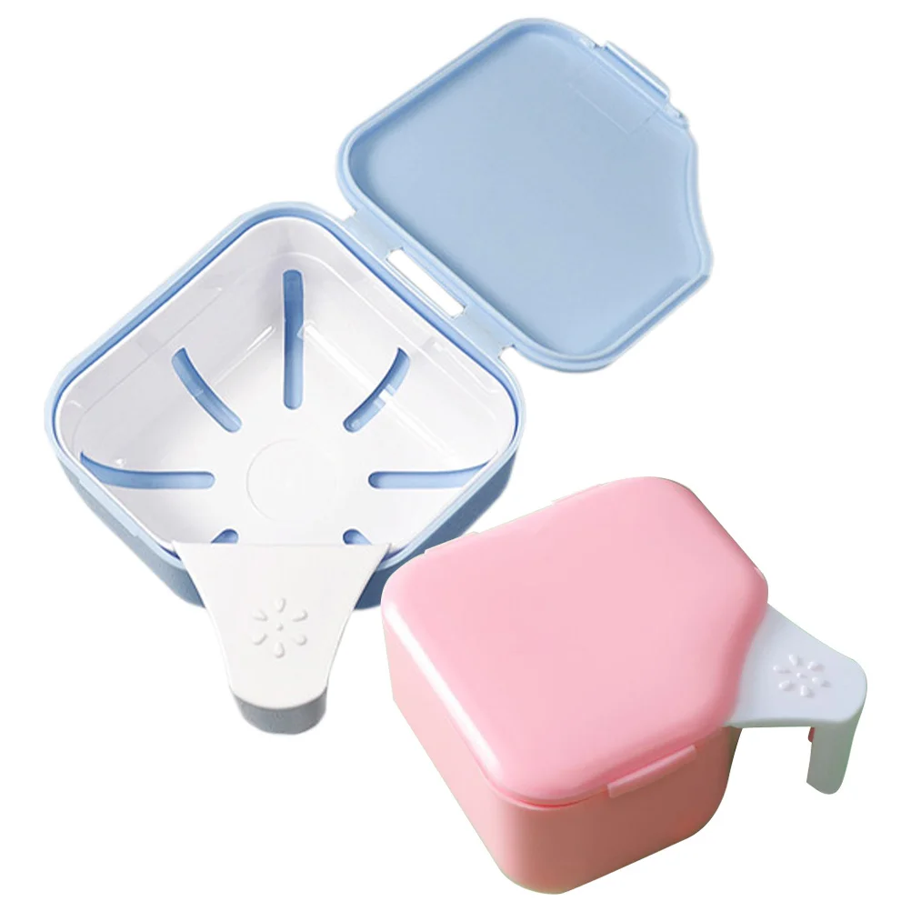 

2Pcs Multi-Function Denture Case Strong Plastic Retainer Box for Fake Teeth Soak Cup Orthodontic Brace Carrier Small Portable