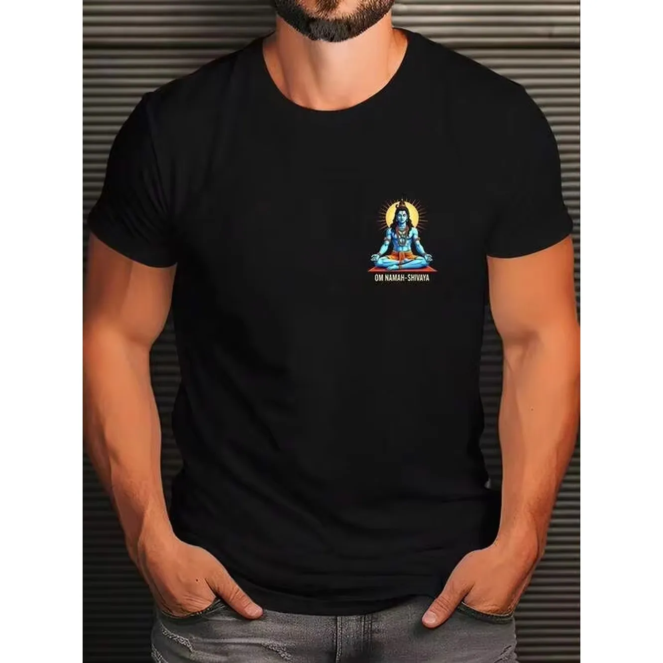 Spiritual Shiva Om Namah Shivaya T-Shirt For Men - Black T-Shirt With Hindu Deity And Path Of Law, Large And Tall Sizes For Temple, Festival Or Casual