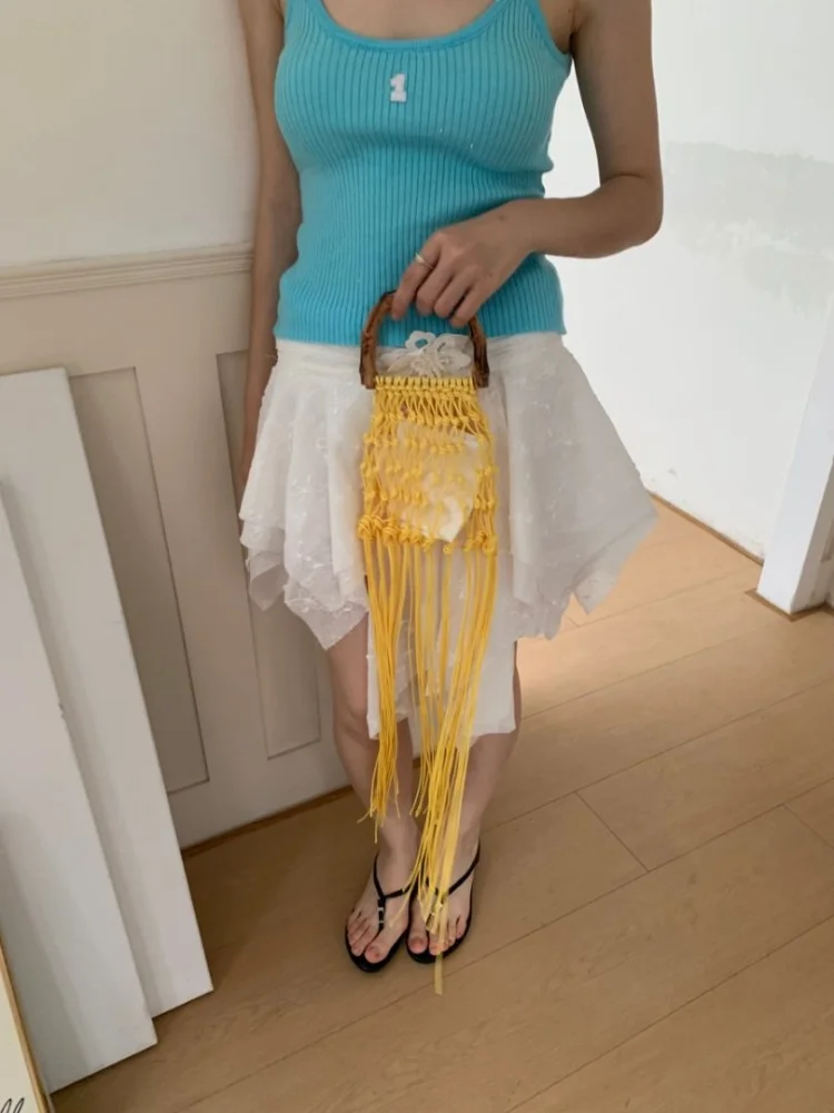 

Женские сумки с кисточками и бамбуковой ручкой, хлопковая ткань, летняя женская повседневная пляжная сумка для отдыха на море