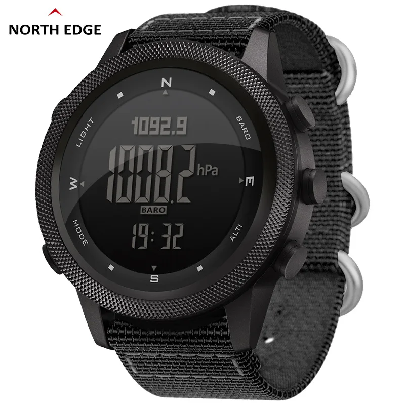 

NORTH EDGE Watches For Men 46mm Outdoor Sports Mountaineering Waterproof Compass Altituder Nylon Strap Mens Watch Reloj Hombre