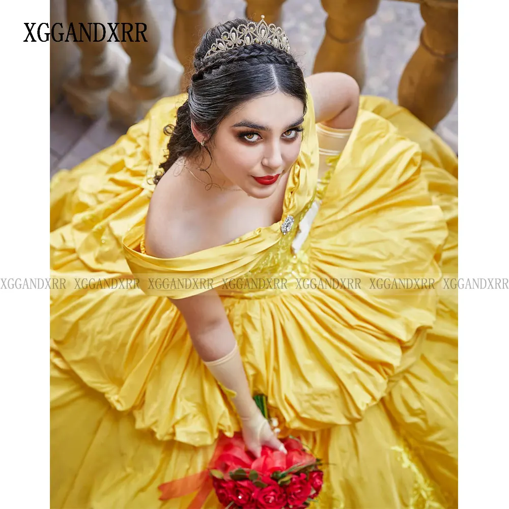 Yellow Quinceanera Dress 2024 Princess Sweet 15 16 Years Birthday Party Gown Beauty and the Beast Cosplay Miss Pageant Ruffle