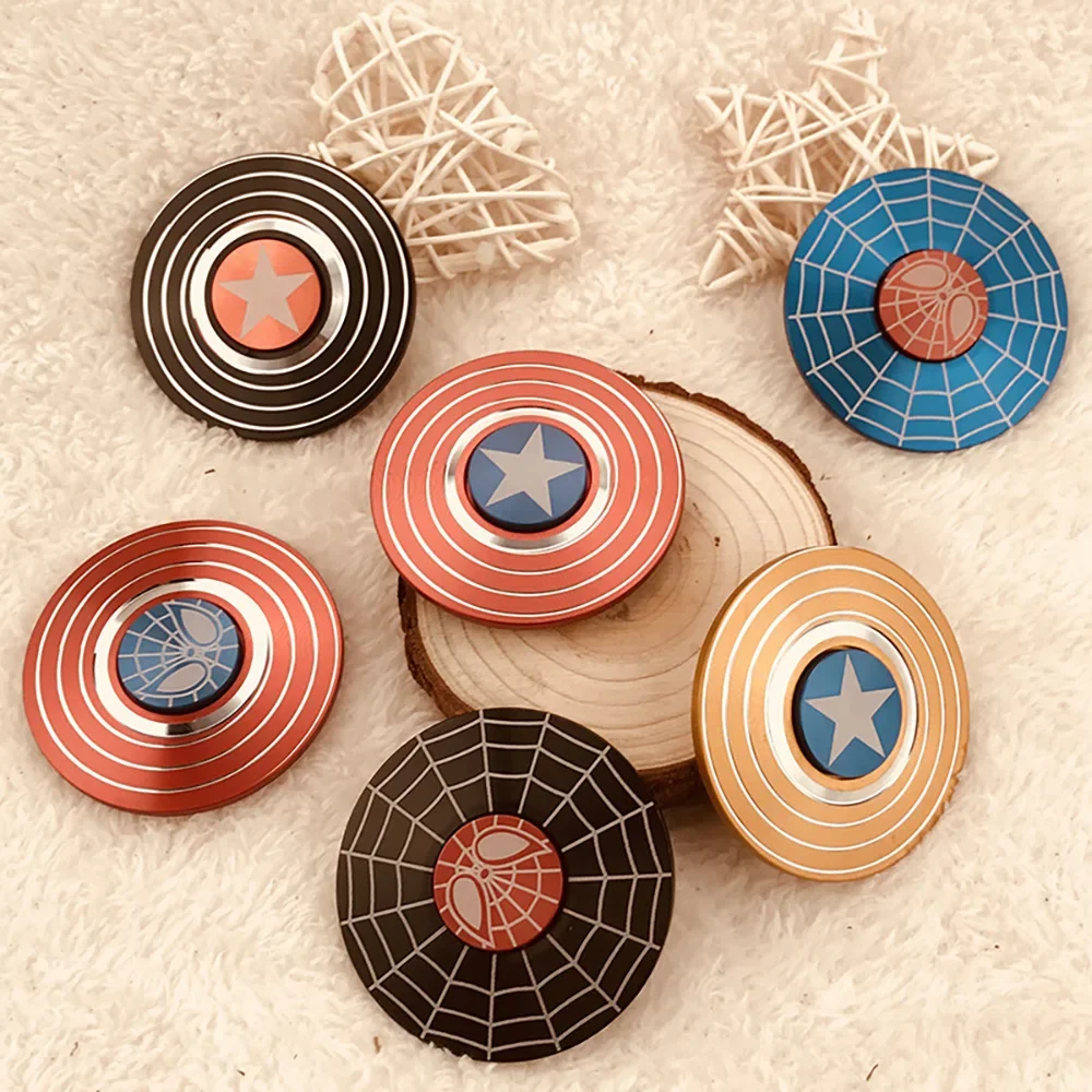 Round Shield Aluminium Fidget Spinner Superhero Fast Bearing Finger Hand Spinner Adult Stress Relief Toy Anti Stress Fidget Toys