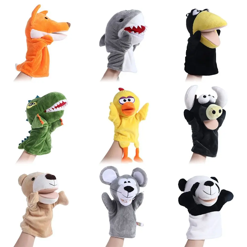 ของเล่นเด็กสําหรับเด็ก PANDA ไดโนเสาร์ตุ๊กตาของเล่นหมี SHARK Plush ตุ๊กตาหุ่นนิ้วมือหุ่นสัตว์หุ่นนิ้วมือ