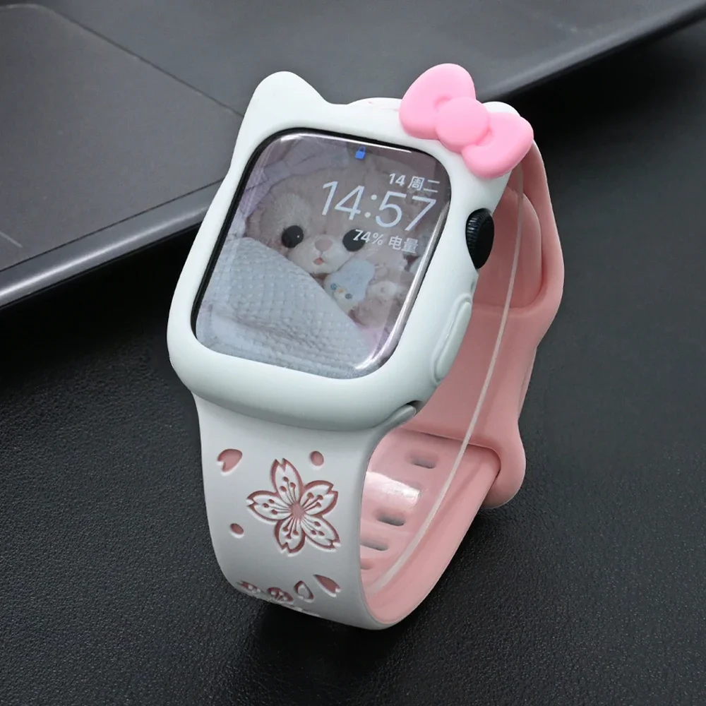 Cute Silicone Loop Strap for Apple Watch Band 42mm 41mm 40mm 38 44mm 45mm 46mm Women Cartoon Bracelet Iwatch 10 9 8 7 6 5 SE 3 2