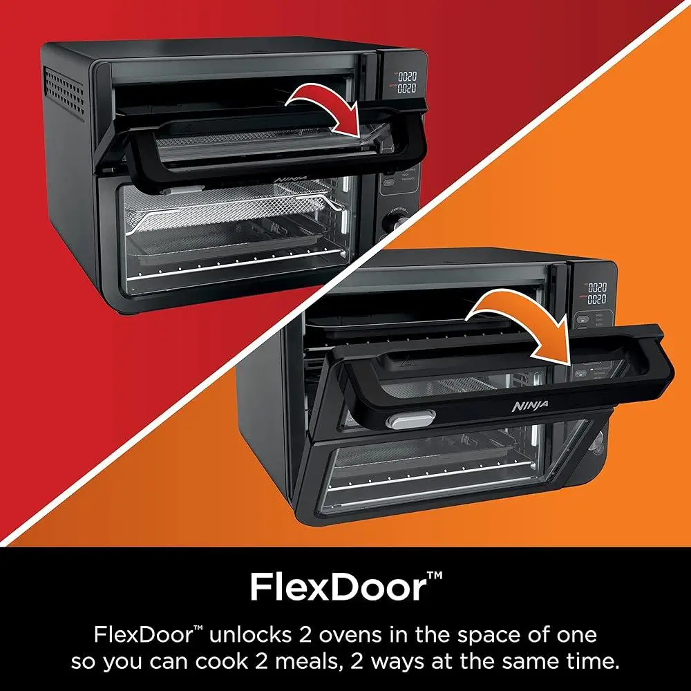 فرن مزدوج، محمصة حرارية، مقلاة هوائية، FlavorSeal FlexDoor، لمسة نهائية ذكية، طهي سريع، 13 وظيفة، وجبات سهلة، حجم عائلي