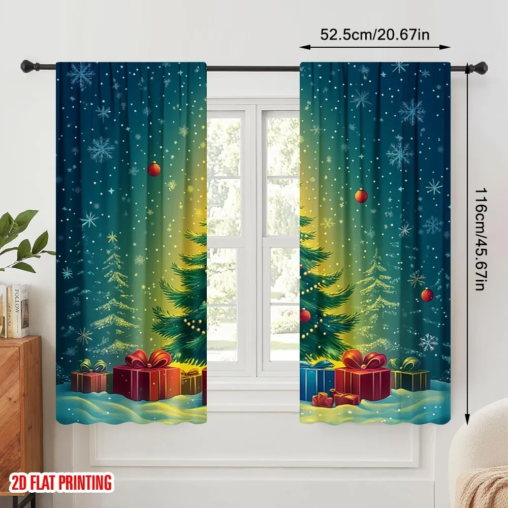 2pcs,2D plane printing Curtain Popular Christmas Tree Gifts Snow_a Versatile Durable Polyester (without rod) Decorations Outdoor